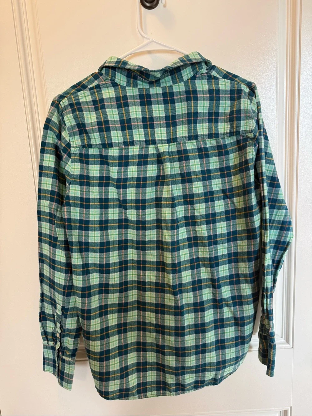J.Crew Plaid Popover Flannel Shirt Women’s M 100% Cotton Blue Green Preppy